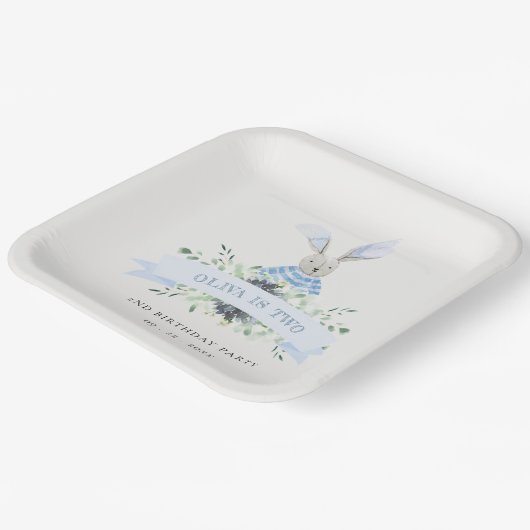 キュートアクアブルーバニーフェージアエージエージ誕生日 ペーパープレート (傾斜あり)