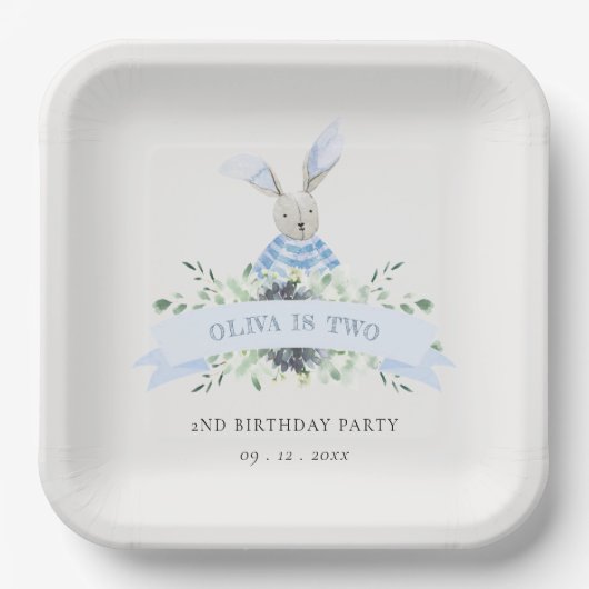 キュートアクアブルーバニーフェージアエージエージ誕生日 ペーパープレート (正面)