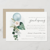 キュートアクアブルーバルーングランドオープニング招待状 サンキューカード (正面/裏面)