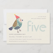 キュートアクアブルーバーディエイジエージ5th誕生日招待状 サンキューカード (正面)