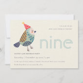 キュートアクアブルーバーディエイジエージ9th誕生日招待状 サンキューカード (正面)