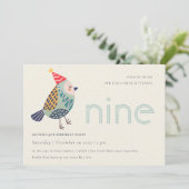 キュートアクアブルーバーディエイジエージ9th誕生日招待状 サンキューカード (スタンド正面)