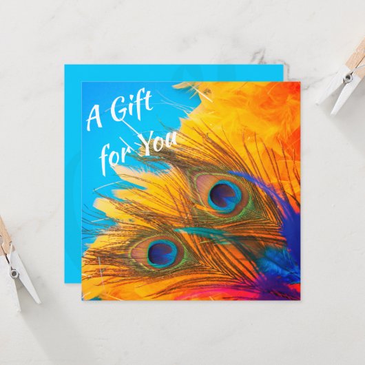 キュートアクアブルーピーコエレガントックフェザー招待状 (正面/裏面インサイチュ)