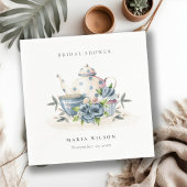 キュートアクアブルーフローラティーポットカップブライダルシャワー スタンダードカクテルナプキン