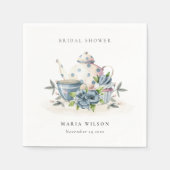 キュートアクアブルーフローラティーポットカップブライダルシャワー スタンダードカクテルナプキン (正面)