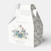 キュートアクアブルーフローラティーポットカップブライダルシャワー フェイバーボックス (裏面サイド)