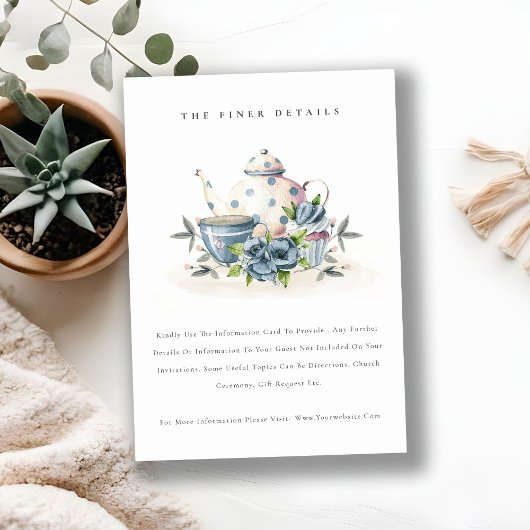 キュートアクアブルーフローラティーポットカップ結婚の詳細 エンクロージャーカード