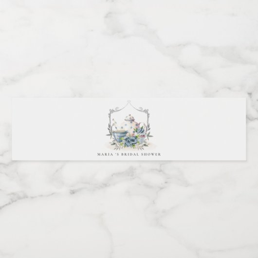 キュートアクアブルーフローラティーポットクレストブライダルシャワー ペットボトルラベル (シングルラベル)