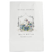 キュートアクアブルーフローラティーポットクレストブライダルシャワー ミディアムペーパーバッグ (裏面)