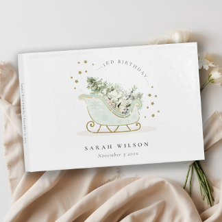 キュートアクアブルー金ゴールドウィンターズライエージ誕生日 ゲストブック