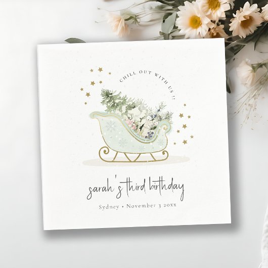 キュートアクアブルー金ゴールドウィンターズライエージ誕生日 スタンダードカクテルナプキン