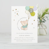 キュートアクアベアバルーンエイジ誕生日招待状 サンキューカード (スタンド正面)