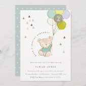 キュートアクアベアバルーンエイジ誕生日招待状 サンキューカード (正面/裏面)