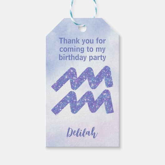 キュートアクエリアスアストロロジーサインカスタム誕生日 ギフトタグ (正面)