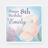 キュートアクソロテルスイミングインザシー誕生日 スタンダードランチョンナプキン (正面)