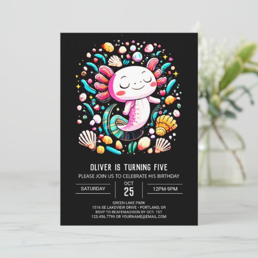 キュートアクソロトルウォーター誕生日 招待状 (スタンド正面)