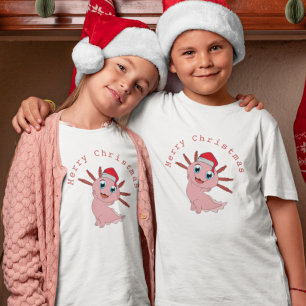 キュートアクソロトルサンタメリークリスマス Tシャツ