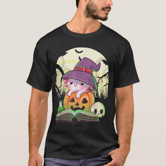 キュートアクソロトルハロウィンコスチュームパンプキンパステルゴシック Tシャツ (正面)