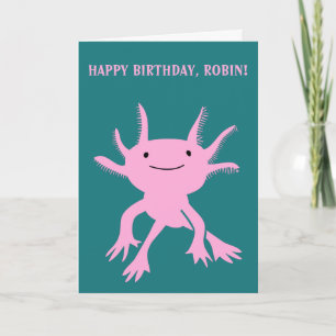 キュートアクソロトルピンクサラマンダーパーソナライズされた誕生日 カード