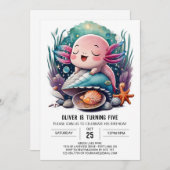 キュートアクソロトル誕生日招待状 招待状 (正面/裏面)