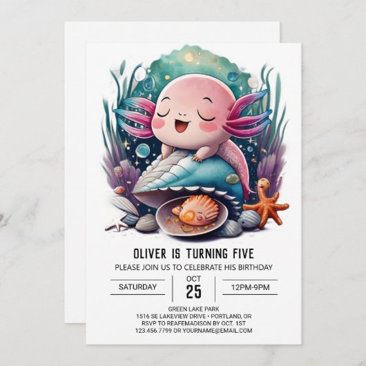 キュートアクソロトル誕生日招待状 招待状 (正面/裏面)