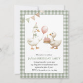 キュートアドゥックグリーンジンガム誕生日 招待状 (正面)