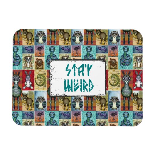 キュートアニマルコラージュフォークアートデザインステイ風変わり マグネット (横)