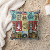 キュートアニマルコラージュフォークアートデザイン クッション (ブランケット)