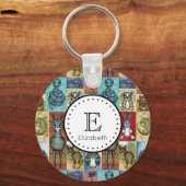 キュートアニマルコラージュフォークアートデザイン パーソナライズされた キーホルダー (正面)