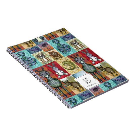 キュートアニマルコラージュフォークアートデザイン パーソナライズされた ノートブック (右側)