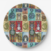 キュートアニマルコラージュフォークアートデザイン ペーパープレート (正面)