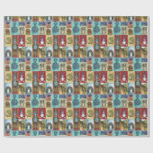 キュートアニマルコラージュフォークアートデザイン ラッピングペーパー (フラット)