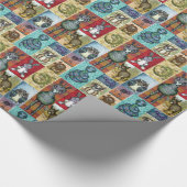 キュートアニマルコラージュフォークアートデザイン ラッピングペーパー (コーナー)
