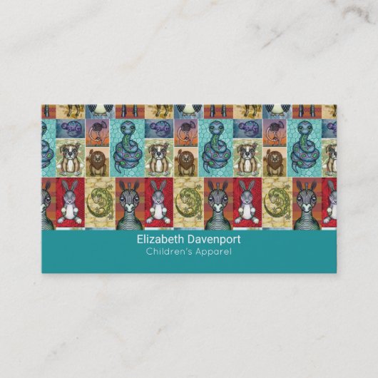 キュートアニマルコラージュフォークアートデザイン 名刺 (正面)