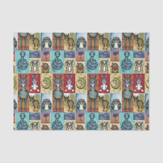 キュートアニマルコラージュフォークアートデザイン 薄葉紙 (正面)