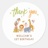キュートアニマルサファリ1歳の誕生日 ラウンドシール (正面)