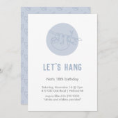 キュートアニマルスロースシンプルモダンブルー誕生日 招待状 (正面/裏面)