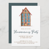 キュートアパートメント建物引っ越し祝いパーティーパーティー 招待状 (正面/裏面)