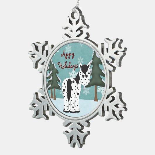 キュートアピーホリデーズヒョウapaloosaホース スノーフレークピューターオーナメント (右)