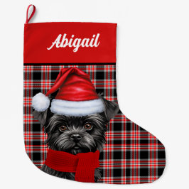 キュートアフェンピンシェルドッグホリデープレイドパーソナライズされた ラージクリスマスストッキング