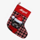 キュートアフェンピンシェルドッグホリデープレイドパーソナライズされた ラージクリスマスストッキング (正面 (吊り時))