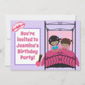 キュートアフリカンアメリカンガールズスランバーパーティー誕生日 招待状 (正面)