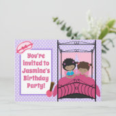 キュートアフリカンアメリカンガールズスランバーパーティー誕生日 招待状 (スタンド正面)