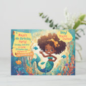 キュートアフリカンアメリカンマーメイド誕生日招待状 招待状 (スタンド正面)