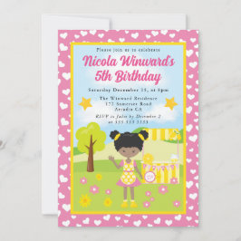 キュートアフリカンアメリカンレモネードガール子供の誕生日 招待状