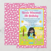 キュートアフリカンアメリカンレモネードガール子供の誕生日 招待状 (正面/裏面)