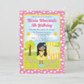 キュートアフリカンアメリカンレモネードガール子供の誕生日 招待状 (スタンド正面)