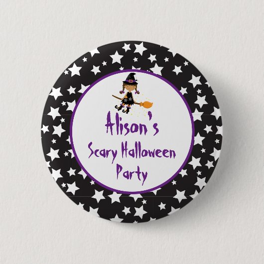 キュートアフリカンアメリカン魔女ハローウィンパーティ 缶バッジ (正面)