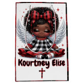 キュートアフロエンジェル小さな女の子レッド&ブラッククリスマス ミディアムペーパーバッグ (正面)