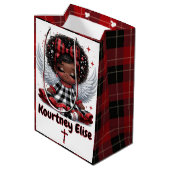 キュートアフロエンジェル小さな女の子レッド&ブラッククリスマス ミディアムペーパーバッグ (裏面アングル)